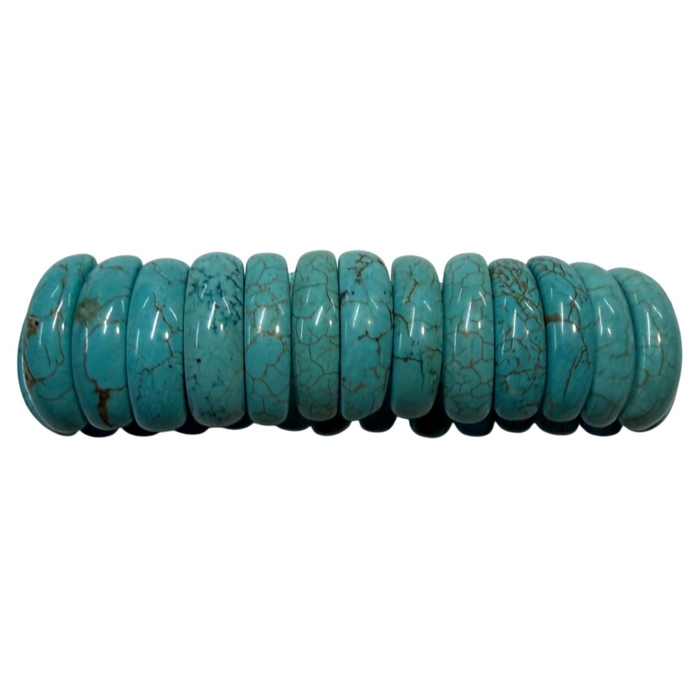 Vintage Faux Turquoise Stretch Bracelet Blue Green Matrix Rondelle Bead Boho